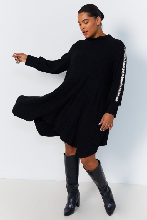 Knit trapeze dress with high collar