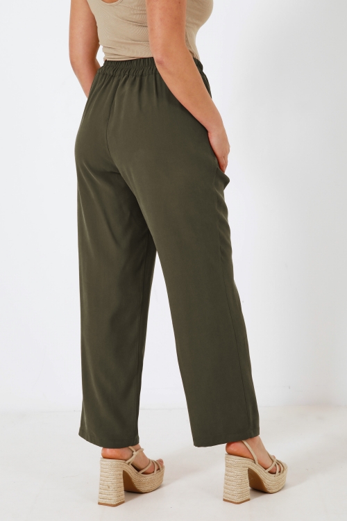 Straight-fit, elasticated, plain tailored trousers 