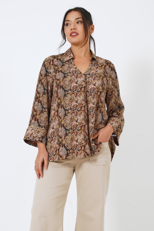 Snake print V-neck blouse