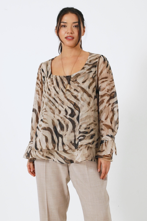 Zebra print voile blouse in overlay