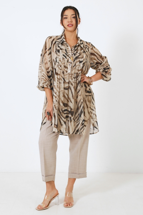 Long tunic in zebra voile with bib