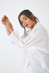 Plain embroidered cotton voile batwing shirt 