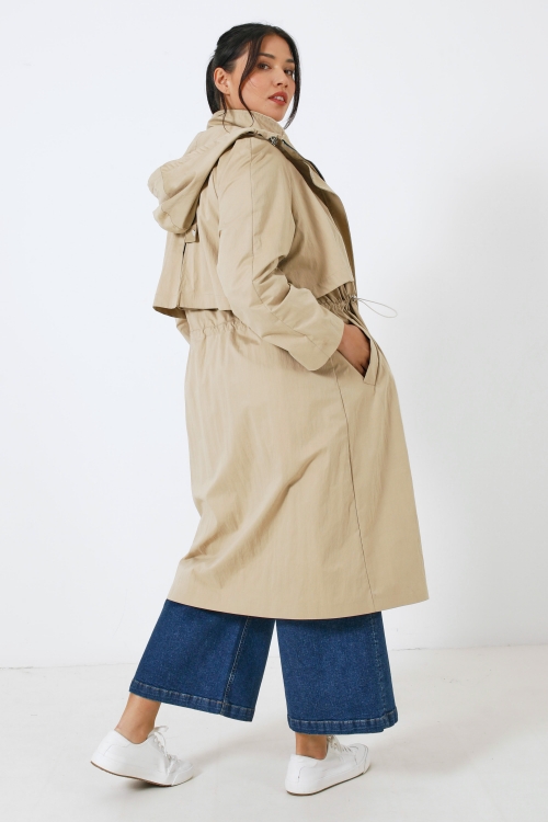 Long waterproof trench coat with hood