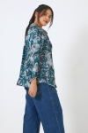 Viscose shirt with flower and stripe patch.