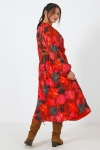 Long dress lined in printed voile with belt