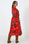 Long dress lined in printed voile with belt