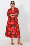 Long dress lined in printed voile with belt