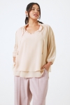 Plain voile blouse layered with a Mao collar