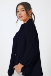 Plain voile blouse layered with a Mao collar