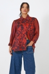 Satin shirt with flower and stripe patch