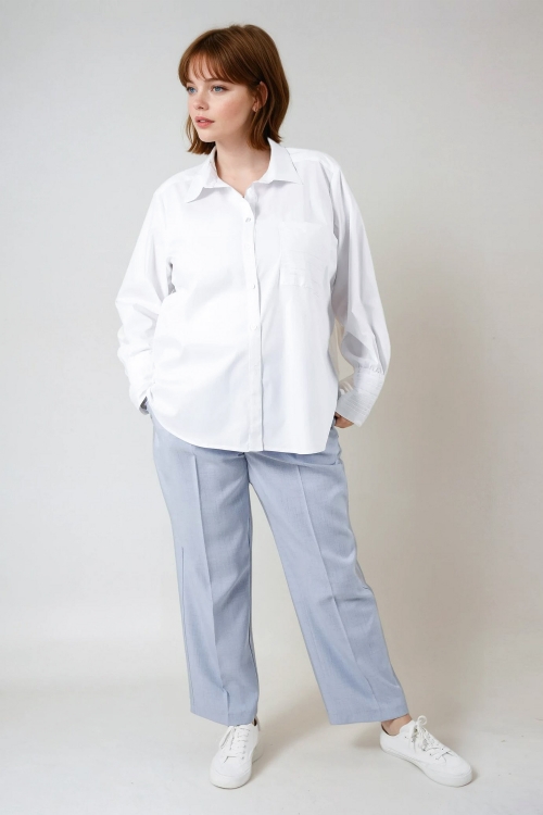 Poplin shirt with pocket and cuff with flat pleats