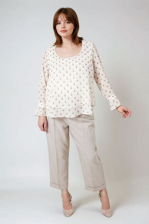 Blouse in voile with polka dot print overlay