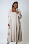 Long ribbed knit cardigan with removable scarf