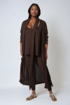 Long ribbed knit cardigan with removable scarf
