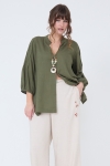 Viscose linen shirt with flat pleats on the sleeves