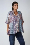 Printed viscose satin crepe mandarin collar shirt 