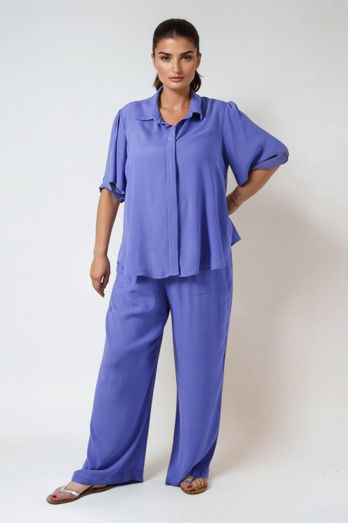 Plain shirt in ultra-fluid viscose crepe 