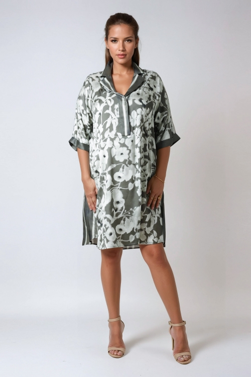 Satin dress with stripes and flowers