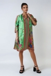Printed mandarin collar dress with fluid viscose motif