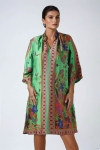 Printed mandarin collar dress with fluid viscose motif