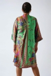 Printed mandarin collar dress with fluid viscose motif
