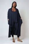 Long ribbed knit cardigan with removable scarf