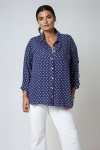 Viscose trapeze shirt with polka dot and flower patch 