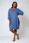Plain knit tunic with V-neck and crisscross detailing