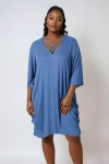 Plain knit tunic with V-neck and crisscross detailing