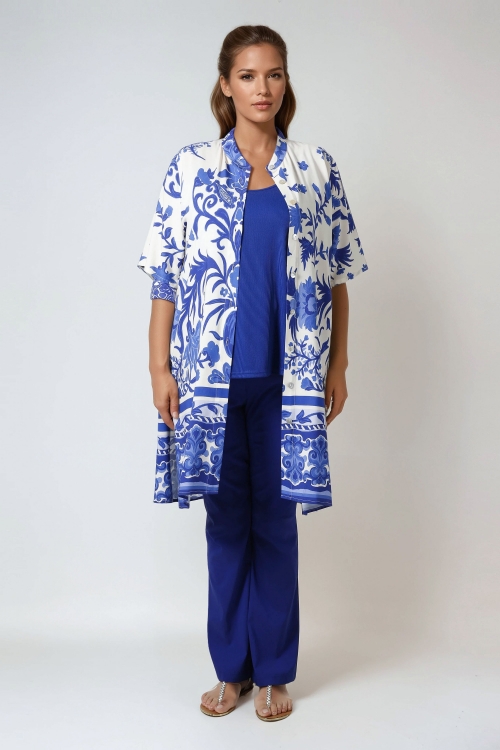 Chemise longue avec imprimé base placée en viscose fluide