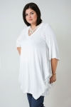 Plain knit tunic with V-neck and crisscross detailing