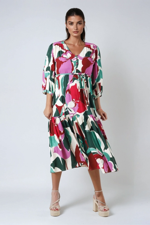 Robe longue en motif floral effet gouache