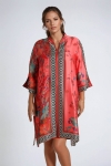 Printed mandarin collar dress with fluid viscose motif