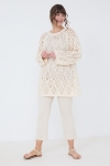 Openwork cotton knit sweater with lace effect