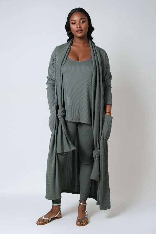 Long gilet en maille cotele avec echarpe amovible