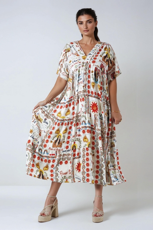 Long bohemian-style dress in a print