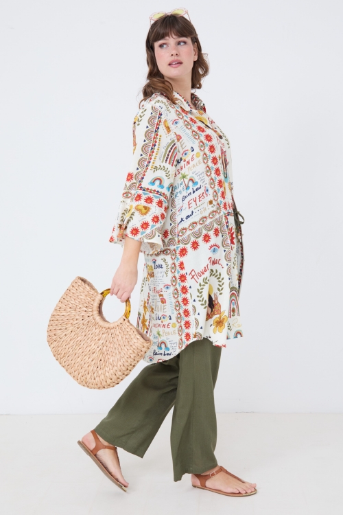Chemise longue en imprimé motif “peace and love”