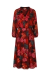 Long dress lined in printed voile with belt
