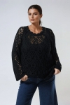 Openwork cotton knit sweater with lace effect