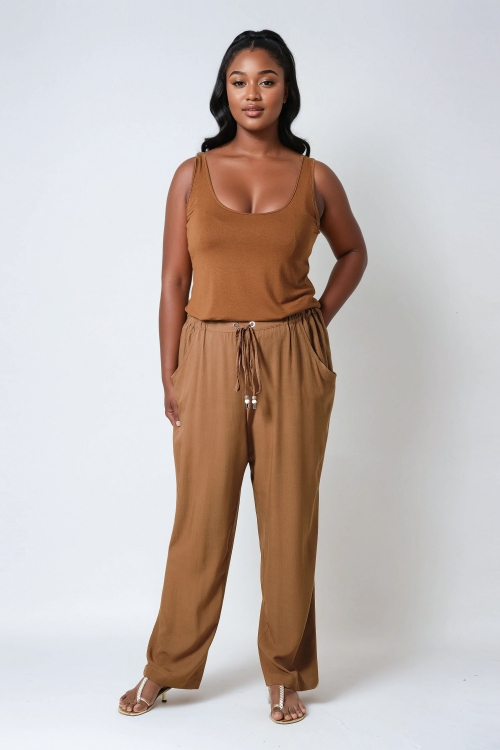 Plain viscose linen pants