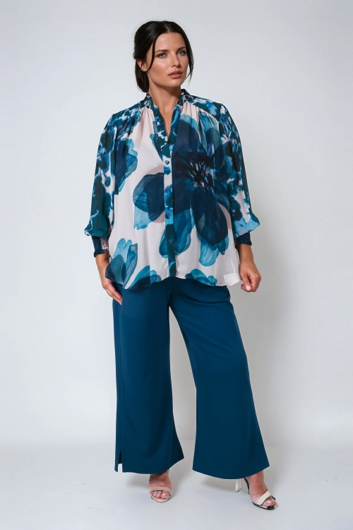 Fusion duck blouse in viscose voile with coordinated floral prints