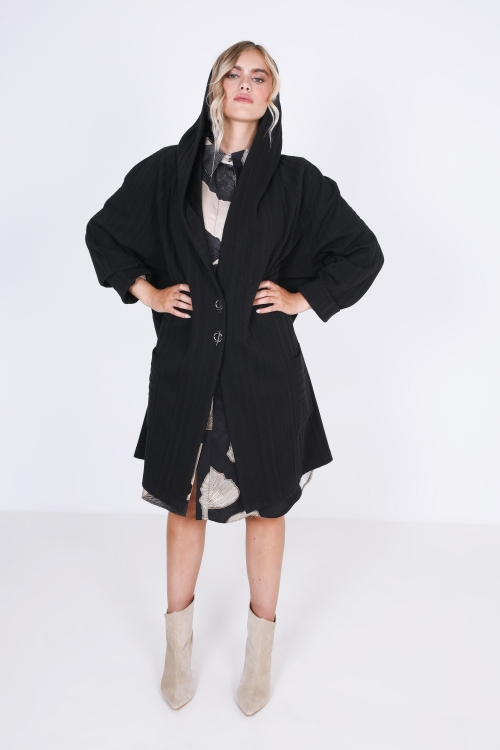 Plain knit cardigan with hood