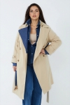 Water-repellent two-material trench coat with hood