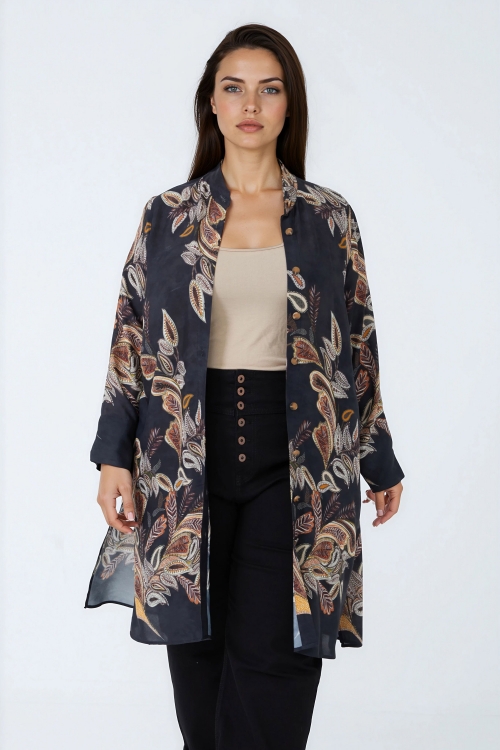 Long shirt in premium quality crepe print ecovero