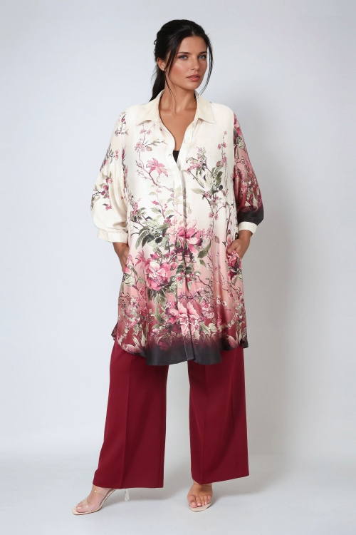 Longue chemise imprimée effet japonisant viscose ultra fluide 