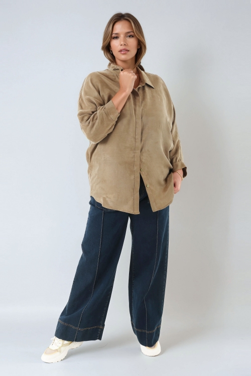 Chemise oversize en lyocell effet peau peche