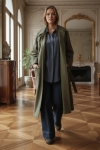 Long suede coat with removable scarf