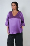 Elegance celeste blue viscose satin blouse with V-neck