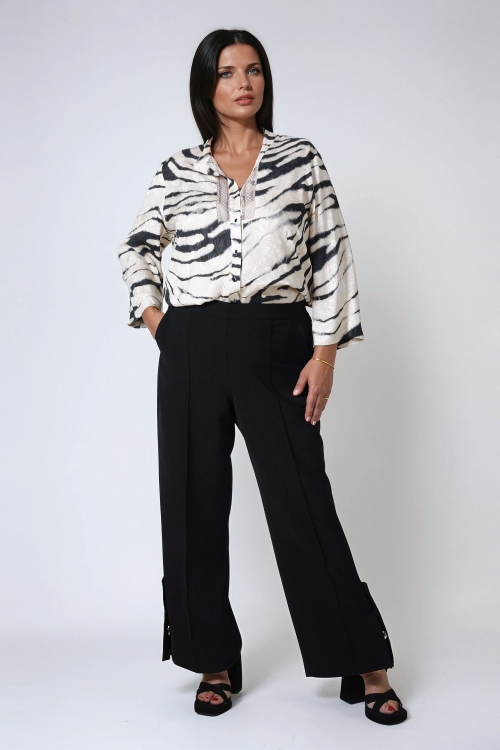 Plain tailored trousers with a decorative placket
