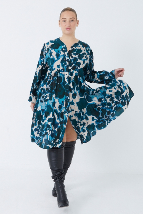 Robe midi boutonnée en imprimé